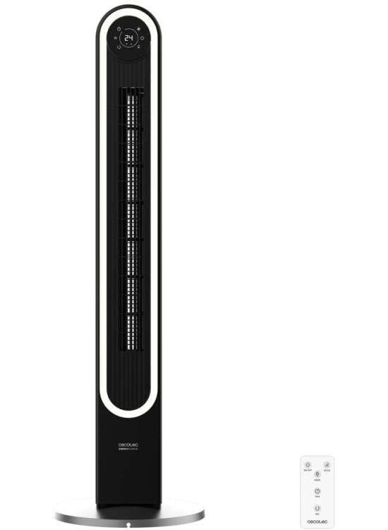 Cecotec Ventilador de Torre EnergySilence 9090 Skyline Smart Light de 42", 65 W, Luz LED, Pantalla LED táctil, Mando a distancia, 6 velocidades y 3 modos, Oscilación 150º, Temporizador