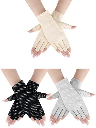 3 Pares Guantes de Conducir de Protección UV Finos sin Dedos Guantes de Verano con Bloqueador Solar Guantes de Conducción de Verano de Mujer Antideslizantes para Coche Golf Pesca, 3 Colores