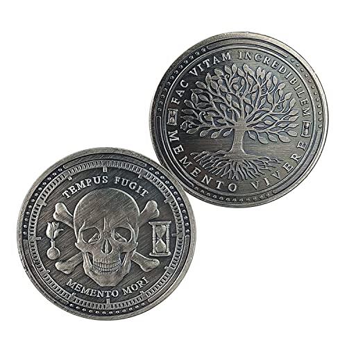 AtSKnSK Moneda Tempus Fugit – Memento Mori Calavera Moneda conmemorativa – Moneda de desafío de vida y muerte – Moneda estoica coleccionable y regalo para los amantes de la filosofía