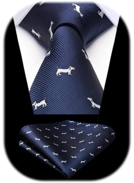 HISDERN Corbatas para Hombre Patrón Animales Corbata Pañuelo Boda Negocio Novedad Corbata y Juego de Pañuelos Bolsillo