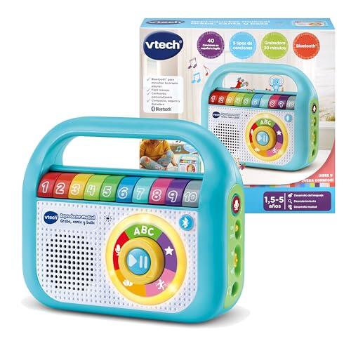 VTech-Baby Reproductor Musical Graba Canta y Baila, Radio Infantil con Bluetooth, Grabadora, Juguete para niños +1.5 años, Versión ESP