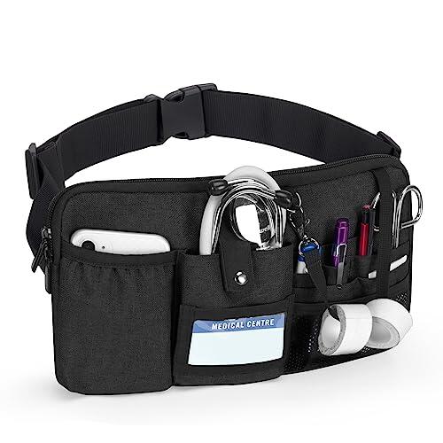 Trunab Riñonera Enfermera Multifuncional con 12 Bolsillos para Estetoscopio, Soporte para Cinta, Cinturón Ajustable, Bolsa Organizadora Médica para Enfermera y Estudiante de Enfermería, Negro