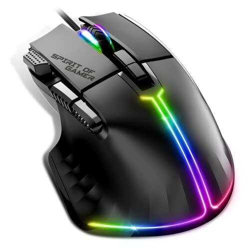 Spirit Of Gamer | Ratón Gaming con Cable para PC 12800 dpi | Raton con 8 Botones programables y 1 Rapid Fire | 13 Efectos de Retroiluminación RGB | Mouse Ergonómico con Apoyo para Pulgar
