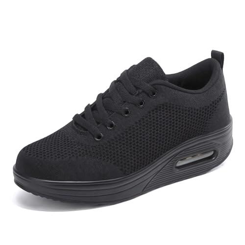 Zapatillas cuña Mujer Deportivas cuña Mujer Zapatos Deporte Gimnasio Zapatillas de Running Ligero Sneakers Cómodos Fitness Zapatos de Trabajo Negro DQ 40EU