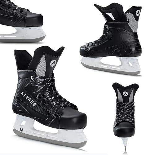 ATTABO Patines de Hockey para Hombres 45 EU Patines de Hielo con Construcción Monobloque Acolchados de Espuma Cálida Patines Hombres Cómodos Duraderos Estables Color Negro HS