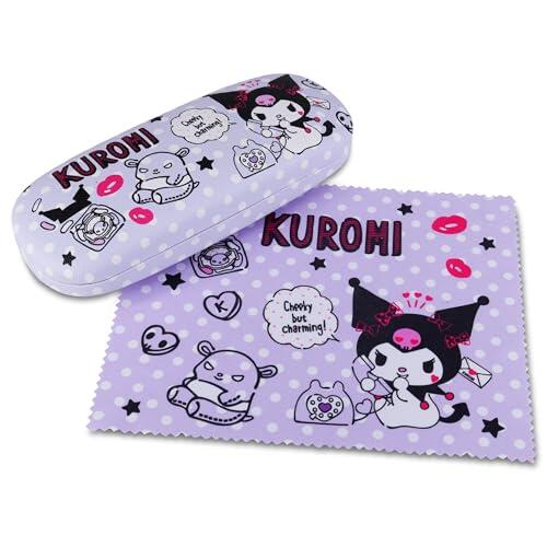 Roffatide Anime Kuromi Caricatura Rosa Funda protectora para gafas con paño para gafas Funda Protectora Portátil para Gafas de Niños y Niñas