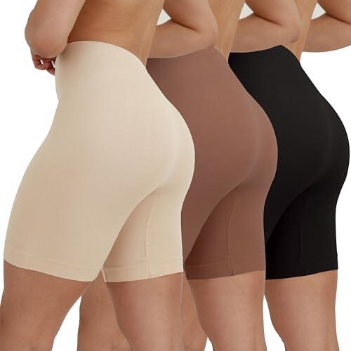 INNERSY Pantalón Antirozaduras Muslos Pantalones Cortos Mujer de Vestir Braga Anti Rozaduras 3 Pack (XL, Negro+Beige+Marrón)