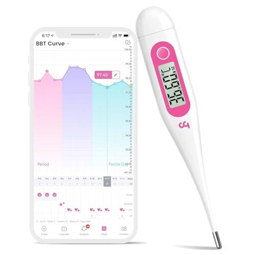 Femometer Termómetro Basal, Realiza Seguimiento de los Días Fértiles y Predice la Ovulación para la Planificación Familiar, Digital (rosa)