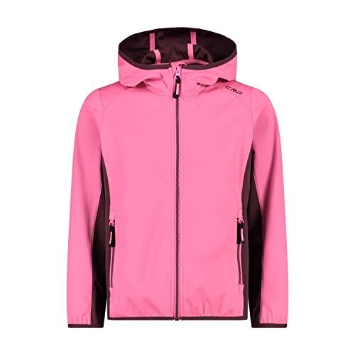 CMP - Chaqueta softshell ligera para niños con capucha fija, Rosa Fluo-Ciruela, 164