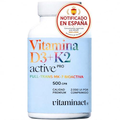 Vitamina D3 y K2 MK7 – 2000 UI – 500 Comprimidos Fáciles de Tomar – Alta Biodisponibilidad – Alta Pureza, Sin Dióxido de Silicio ni Aditivos – Formato Ahorro 16 Meses - Sin OGM.