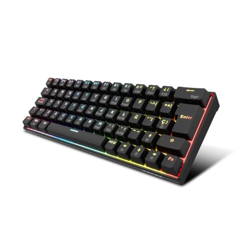 KROM Kyara Teclado Gaming Mecánico 60% con Iluminación RGB, Triple Conectividad: Bluetooth 5.0, 2.4GHz y Cable USB-C, Switches Hot-Swap, Layout Español, Compacto y Ligero, Color Negro