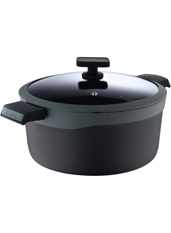 MasterPro Gastro Reeco, Cacerola de 28 cm y 13,5 cm de Altura con Tapa, Indicador de temperatura, Aluminio Fundido Reciclado, Revestimiento Antiadherente, Asas Soft Touch, Olla, Todo Tipo de Cocinas