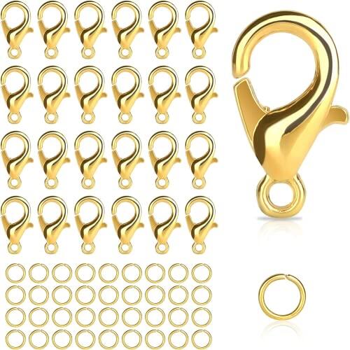 100 piezas de pinza de langosta cierre, y 200 piezas de anillos de salto abiertos, cierres de pulsera conjunto, cierres de collar (oro)
