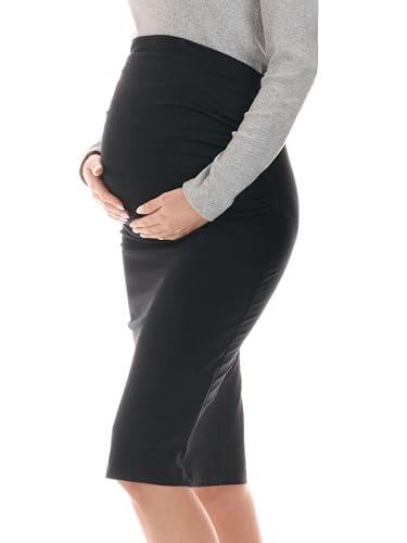 Herzmutter Falda premamá - Midi - Doble Capa Abdomen - Falda Lápiz para Embarazo - 6600 (S, Negro) 2.0