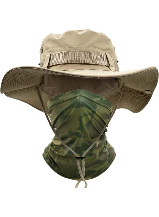 ehsbuy Sombrero Hombre Verano con Cuello de Polaina ala Ancha Chambergo Militar Sombrero Camuflaje Pescador de Bufanda Cara Militar Gorro Pescador Malla Sombreros Sol para Caza Senderismo