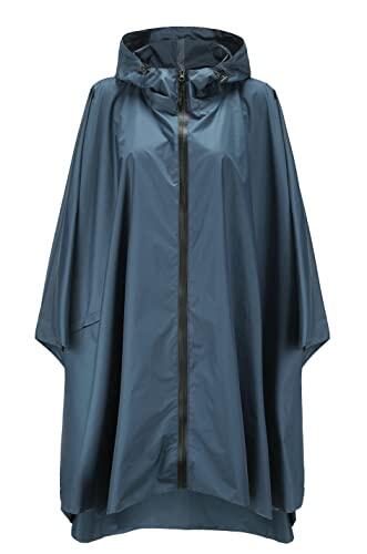 NUUR Poncho de lluvia para mujer, unisex, capa con capucha impermeable y reutilizable para festivales, senderismo, ciclismo, exterior, multiusos, azul marino, Talla única