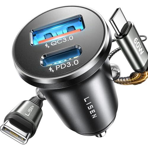 LISEN Cargador Coche Carga Rápida Mechero USB C 69W+60W Cable, Accesorios