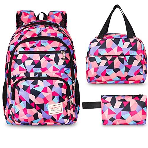 Sarsumir Mochila Escolar Infantil para Niña Niño, 3 Piezas Mochilas Escolares Adolescentes Set, Backpack Mochila Colegio Impermeable con Bolsa de Almuerzo y Estuche para Lápices, Morado