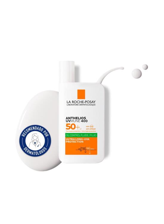 La Roche Posay Fluido Invisible, Protector Solar con SPF50+, Efecto Matificante 24 Horas, Resistente al Agua, Sudor y Arena, Fórmula con Mexoryl 400, Anthelios UV-MUNE 400 Oil Control, 50 ml