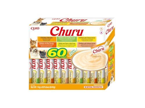 INABA Churu Snack para Gatos, Multipack Sabor Pollo, 60 Sticks x 14g | Snack Suave y Cremoso, Delicioso, Sticks para Lamer, Complemento para la Comida, Ingredientes Premium, Bajo en Calorías