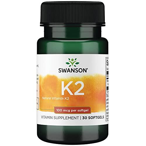 Swanson, Vitamina K2 (Menaquinona MK-7), 100mcg, 30 Cápsulas blandas, Altamente Dosificada, Testada en Laboratorio, Sin Soja, Sin Gluten, No GMO