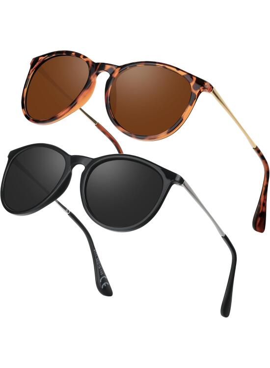 Ulknyss Gafas de Sol Mujer Polarizadas Gafas de Sol Redondas Hombre Mujer Gafas de Retro Cat Eye Clasicas Protección UV para Conducir Viajes