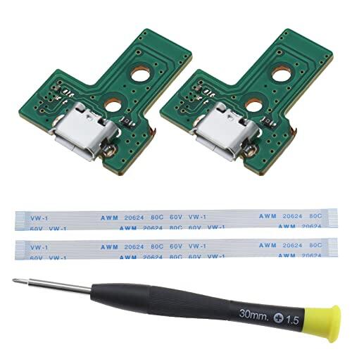 EMSea 2 Piezas Placa de Interfaz JDS-030 Y Cable de Cinta de 12 Pines Compatible con PS4 Pro/Slim Conjunto de Puerto de Carga de Repuesto para Controlador Inalámbrico
