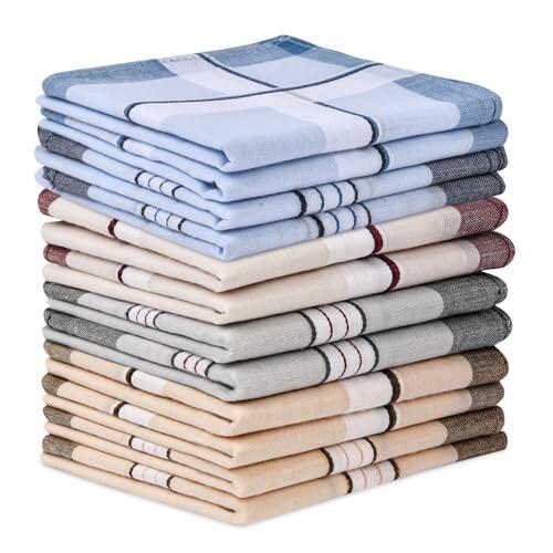 Aomig Pañuelos Hombres Bolsillos, 12pcs Handkerchiefs Set de Negocios y Informal, 100% Algodón Pañuelo Traje Hombre Cómodos y Suaves, Pañuelos de Tela Regalo para Hombres (40x40cm)