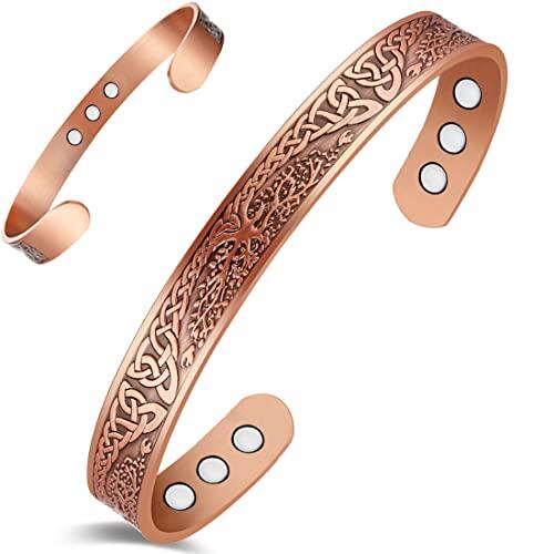 Cigmag 9X Pulsera de drenaje linfático de cobre para mujer, ultra fuerte, imán sólido, pulsera magnética de cobre puro ajustable, brazalete con caja de regalo (Árbol de la Vida)
