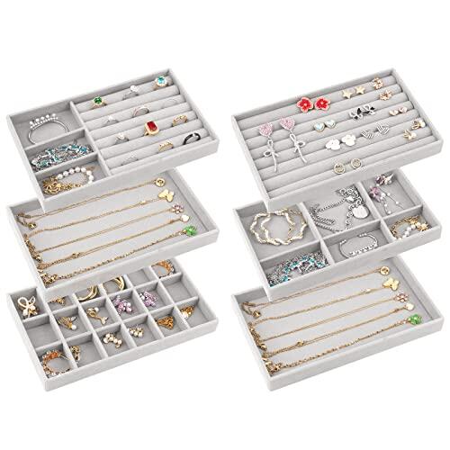 talifoca 6 Pcs Organizador De Joyas,Organizador Joyas Cajones,Apilables Bandeja Joyas,Organizador de Joyería de Terciopelo Para Guardar y Exhibir Aretes, Collares