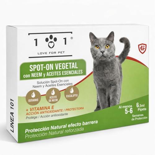 Pipetas Antiparasitarias Gatos 6 de 0,5ml Aantipulgas Gato contra Garrapatas y Mosquitos, Neem y Aceites Esenciales, Larga Duración