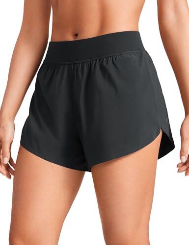 CRZ YOGA Mujeres Pantalones Cortos Deportivos Cintura Media Running Fitness Ligero Shorts Negro 40