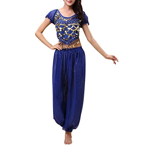 Oneyijun Trajes de Danza del Vientre para Mujer Parte Superior de Baile y Pantalones de Linterna Traje de Bailarina Profesional de Carnaval