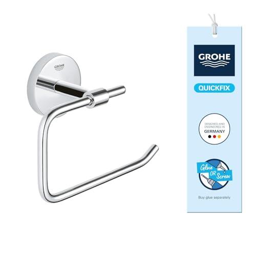 Grohe Start Cosmopolitan QuickFix - Portarrollos sin Tapa, Cromo, para Pegar (Pegamento QuickGlue A1) o atornillar, Ref. 41165000