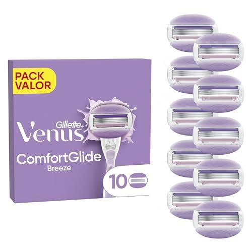 Gillette Venus Comfortglide Breeze, Recambios para Maquinilla de Afeitar para Mujer, Pack de 10 Cuchillas de Recambio con 3 Hojas para Una Depilación Suave, Apurada Y Duradera