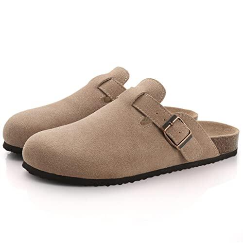 KINHA Sandalias de moda de ante para mujer con plantilla de corcho y soporte de arco, adecuadas para la playa y amantes del aire libre, albaricoque, 39(24cm)