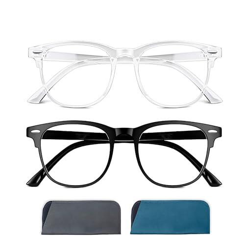 SOLMOON | Pack 2 Gafas con Filtro Luz Azul Unisex, Antifatiga y Anti-Azules para Gaming y Lectura, Lentes Transparentes, Reducen Fatiga Visual y Bloquean Radiación de Dispositivos Electrónicos