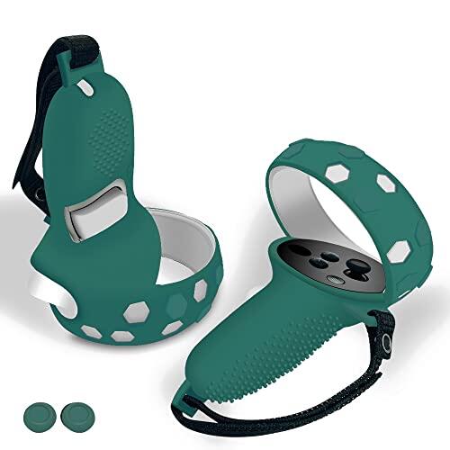 JYMEGOVR Funda de silicona para mando Oculus Quest 2, Accesorios de protección para Meta VR Grips con 2 fundas de silicona para botones, Piel de agarre suave multicolor (Rosa para Grips)