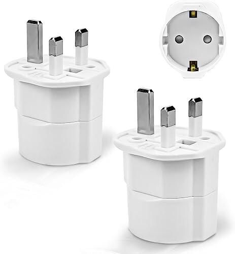 2 Piezas Adaptador Enchufe UK a español Tipo G, Adaptador de Viaje 2-Pin Europa a 3-Pin Reino Unido con Seguridad para niños para Escocia Irlanda Maldivas Dubai Gran Bretaña Singapur Hong Kong