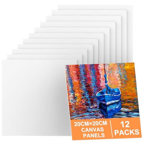 Lienzo para pintar 20 x 20 cm, 12 paquetes de lienzos pequeños para pintar algodón sin ácidos para pintura acrílica y al óleo y medios artísticos en agua húmeda, pintores aficionados y