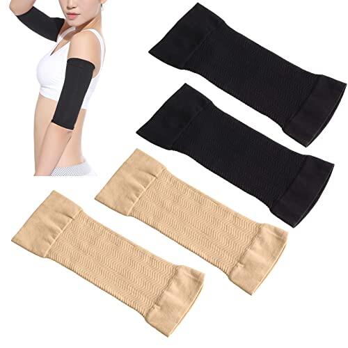 Mangas De Brazo De Mujer,Moldeadores De Brazo,Manga De Compresión,Elástica Cubre Brazos,Adelgazante Brazo De Fitness Deportivo,Manga Delgada Para Brazo,Mangas Cortas Para Mujeres,2 Pares (Negro+Beis)