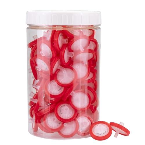 100 Filtro de Jeringa Membrana Hidrofílica de PTFE 25mm Diámetro 0.45μm Tamaño de Poro, HPLC y GC Filtro de Aguja, Filtración de Laboratorio de Alto Rendimiento para Biomed Scientific