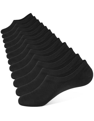 CLOSEMATE 6 Pares Calcetines Invisibles Pinkies Hombre Mujer Verano Tobilleros de Algodón Transpirables Cortos Antideslizantes Silicona Bajos (6Negros,M)