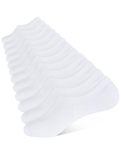 CLOSEMATE 6 Pares Calcetines Invisibles Pinkies Hombre Mujer Verano Tobilleros de Algodón Transpirables Cortos Antideslizantes Silicona Bajos (6Blancos,M)