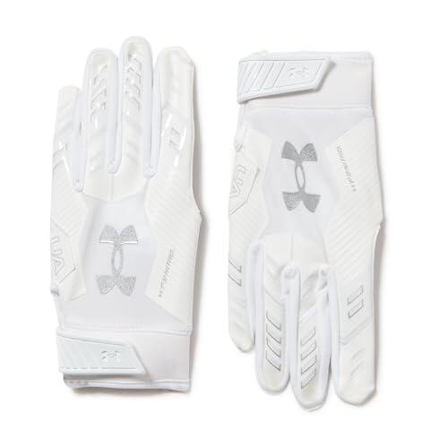 Under Armour Guantes de fútbol F9 Nitro para hombre, (100) Blanco/Gris Distante/Plateado Metálico, Medium