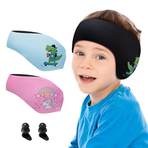 Funyord Diadema de Natación, Banda de Neopreno Elástica, Banda para Cabeza de Natación Cinta Natacion Oidos Niños Con Patrón Animal Lindo para Nadar y Surfear (Negro, M)