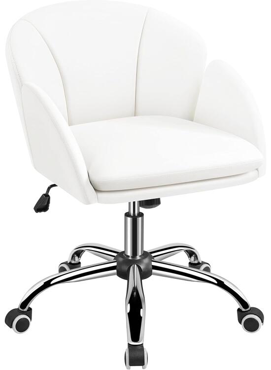 Yaheetech Silla de Oficina Silla de Ruedas Silla Altura Ajusteble MAX Carga 136 KG Silla de Despacho Estudio Blanco Silla Piel Sintética