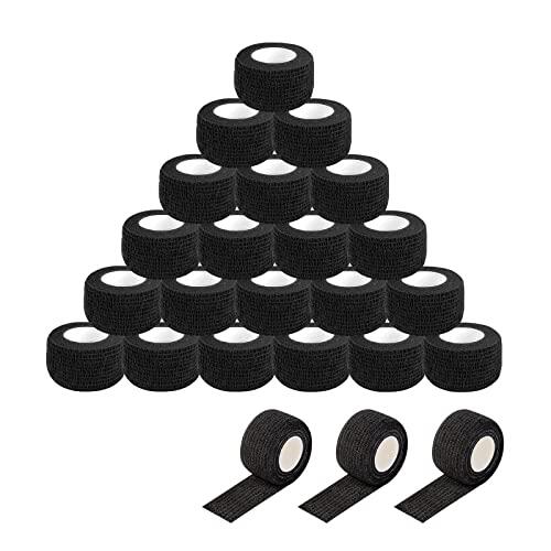 EZ TATTOO Cubierta de Agarre de Tatuaje - 24piezas (2.5cmx4.5m) Cinta de Agarre de Tatuaje Cinta Cohesivo Desechable Adhesiva para Deportivo Accesorios de Tatuaje (Black)