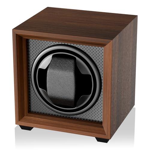 Fousenuk caja relojes automaticos con motor silencioso, 2 ajuste modos, cuadrada y color nuez enrollador para reloj, con puerto de carga USB y espuma viscoelástica, para dar cuerda a relojes mecánicos