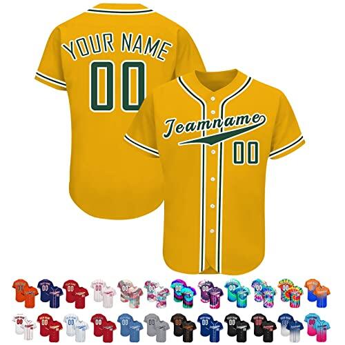 Camiseta de béisbol personalizada impresa con nombre del equipo y número, uniforme deportivo personalizado para hombres, mujeres y jóvenes, Amarillo Verde, S-4XL